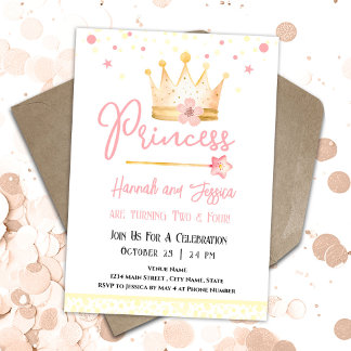 Princess Crown Pink Little Girls Doppelgeburt Einladung