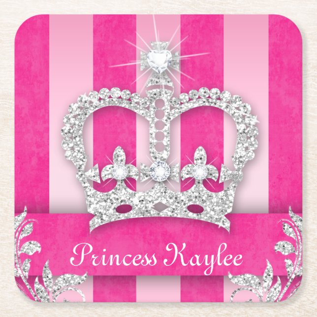 Princess Crown Sweet 16 Quinceanera Stripe Unterse Rechteckiger Pappuntersetzer (Vorderseite)