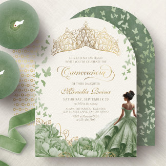 Princess Crown Tiara Sage Green Quinceanera Einladung