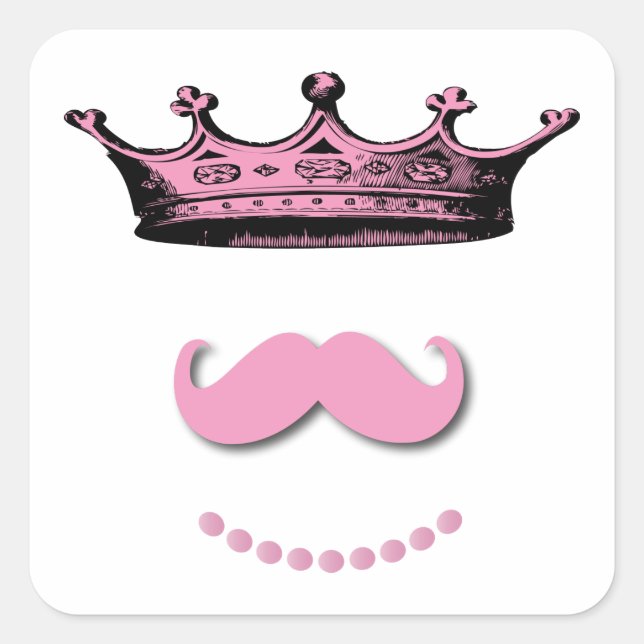 Princess Crown und Mustache Quadratischer Aufkleber (Vorderseite)