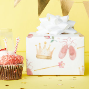 Princess Crown Wand Pink Little Girl Geburtstag Geschenkpapier