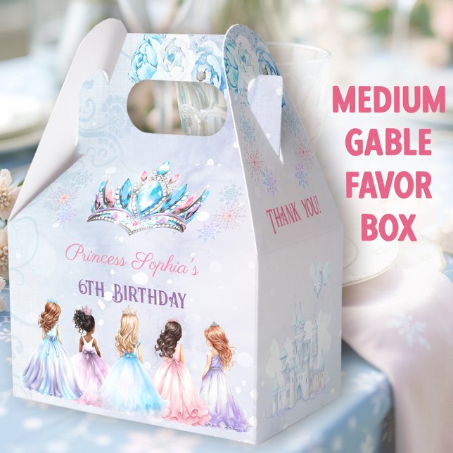 Princess Crown Winter Lila Girl Birthday Medium Geschenkschachtel (Winter Princess Medium Gable Favor Boxes - You can choose from 3 sizes of these gable favor boxes)