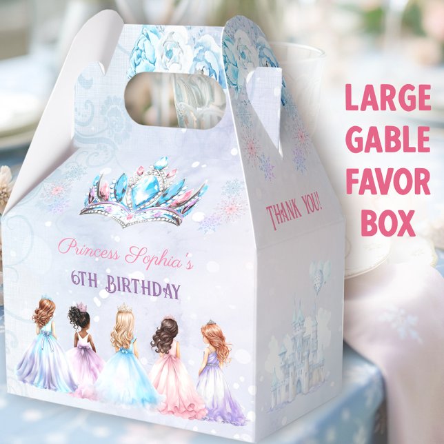Princess Crown Winter Lila Girl Geburtstag Grosses Geschenkschachtel (Winter Princess Large Gable Favor Boxes - You can choose from 3 sizes of these gable favor boxes)