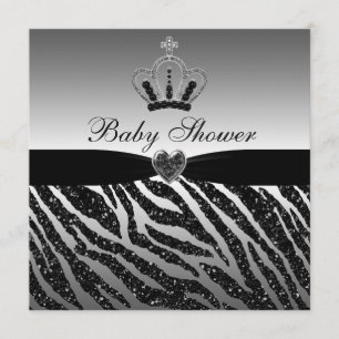 Princess Crown & Zebra Glitzer Babydusche Einladung