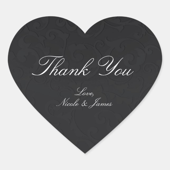 Princess Damask Black Elegant Storybook Hochzeit Herz-Aufkleber (Vorderseite)