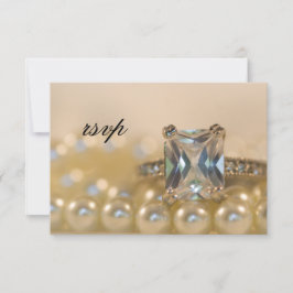 Princess Diamond Ring and Pearls Wedding RSVP Card Karte