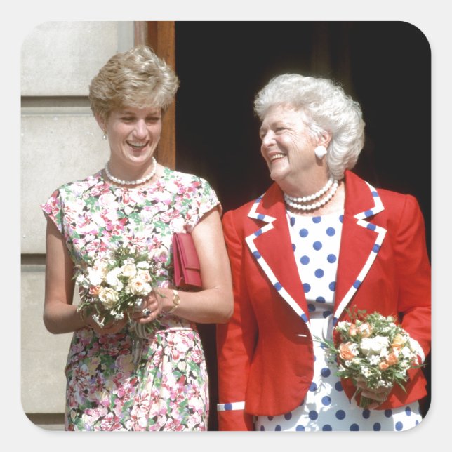 Princess Diana-Barbara Bush Quadratischer Aufkleber (Vorderseite)