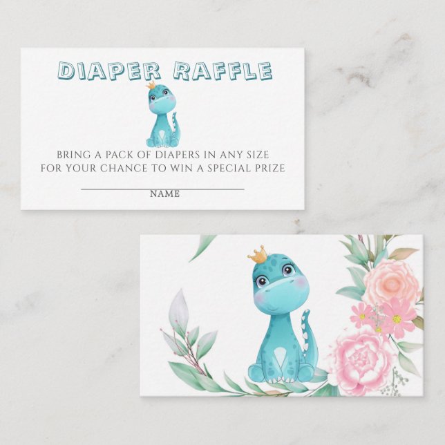 Princess Dinosaur Peony Diaper Raffle Baby Dusche Visitenkarte (Vorne/Hinten)