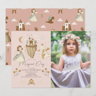 Princess Dragon Boho Fairytale Pink Birthday Foto Einladung