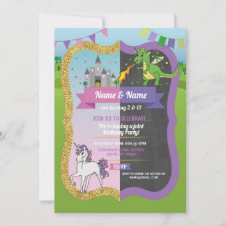 Princess Dragon Castle Unicorn Joint Boy Girl Einladung