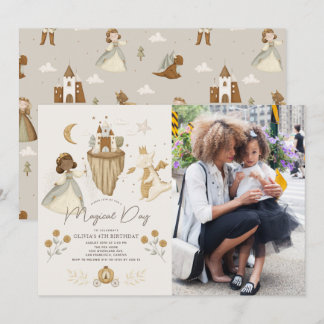 Princess Dragon Fairytale Dark Skin Birthday Foto Einladung