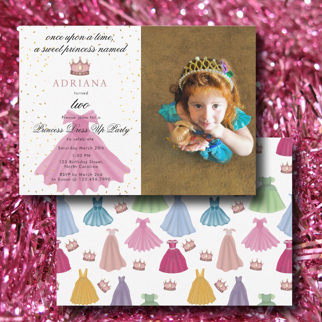 Princess Dress Mairytale Custom Foto Geburtstag Einladung (Princess Dress Fairytale Custom Photo Birthday Invitation)