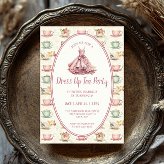 Princess Dress Up Tea Party Pink Floral Einladung