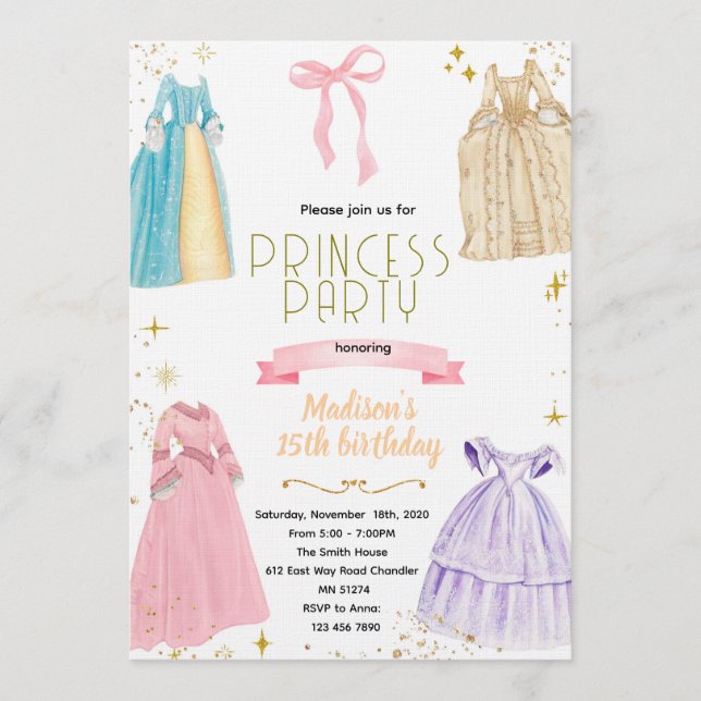 Princess Dresses Birthday Invitation Einladung (Vorderseite)