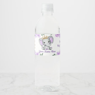 Princess Elephant Gold Crown Water Label Wasserflaschenetikett