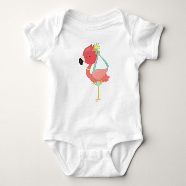 Princess Flamingo, Crown, Blume, Niedlich Flamingo Baby Strampler (Vorderseite)