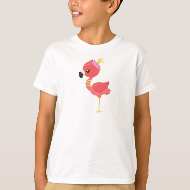 Princess Flamingo, Crown, Niedlich Flamingo, Blume T-Shirt (Vorderseite)