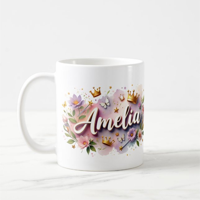 Princess Floral Custom Mug – Personalized Name Kaffeetasse (Links)