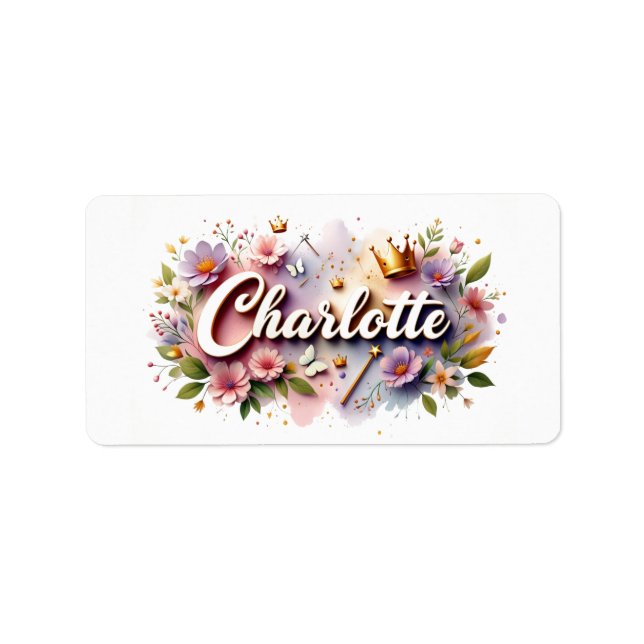 Princess Floral Name Labels - Personalisierter Auf Adressaufkleber (Vorne)