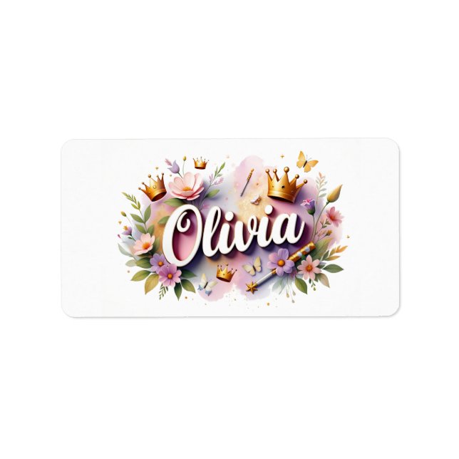 Princess Floral Name Labels – Personalized Sticker Adressaufkleber (Vorne)