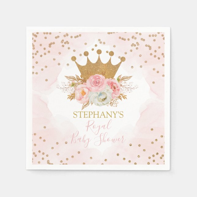 Princess Floral Pink & Gold Baby Dusche Napkins Serviette (Vorderseite)