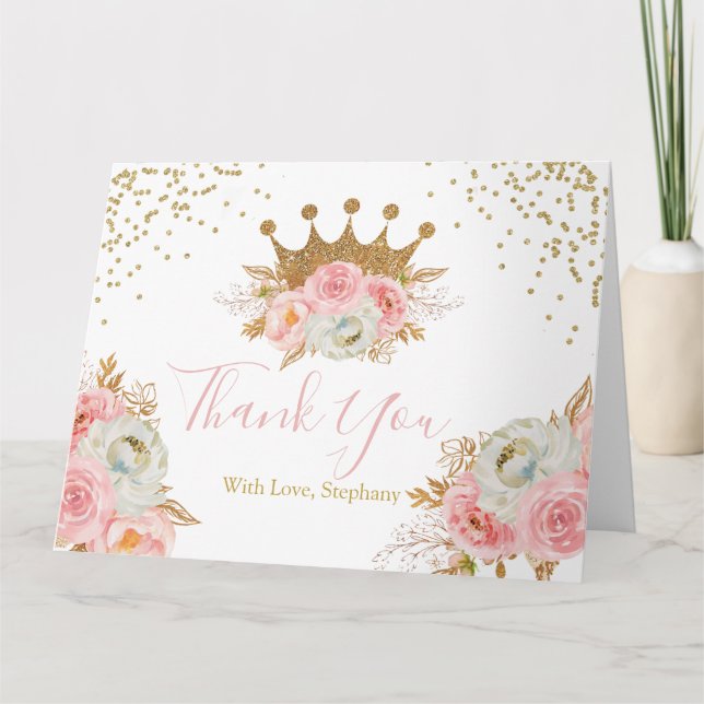 Princess Floral Pink & Gold  Thank you card Dankeskarte (Vorderseite)