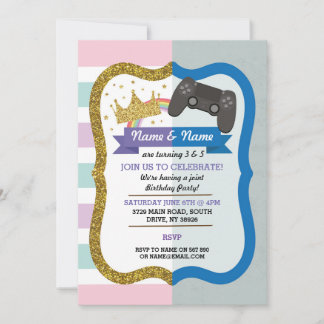 Princess & Gaming Joint Boy Girl - Einladungen zum