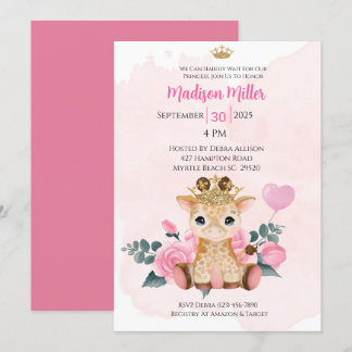 Princess Giraffe Pink Floral Baby Showeinladung Einladung