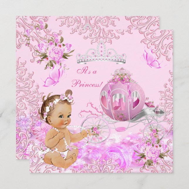 Princess Girl Baby Dusche Rosa Carriage Einladung (Vorne/Hinten)
