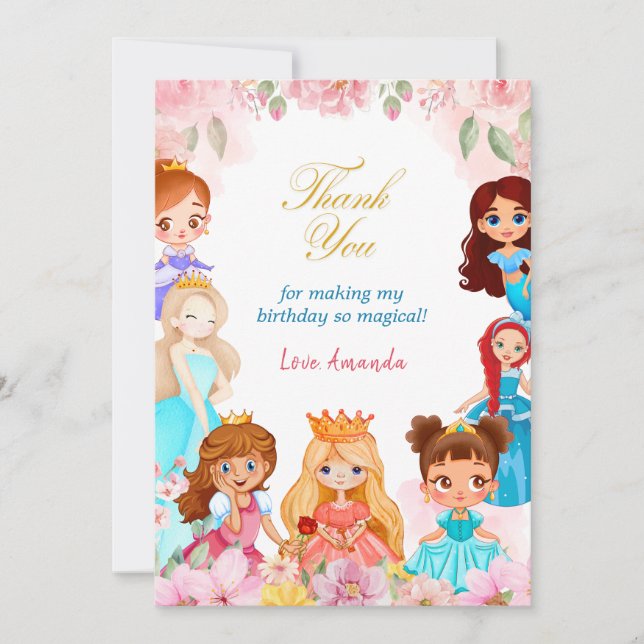 Princess Girl Birthday Party 3. Jahre Vielen Dank Dankeskarte (Vorderseite)