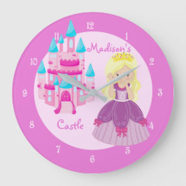 Princess Girl Pink Burg Niedliche Kinderspielplätz Große Wanduhr