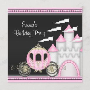 Princess Girls Pink Black Princess Birthday Einladung