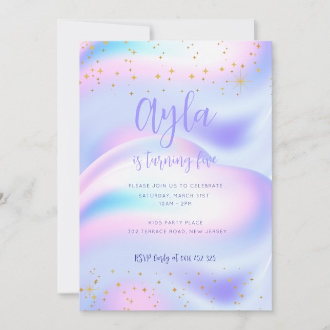 Princess Glitzern 5. Geburtstag Einladung (Vorderseite)