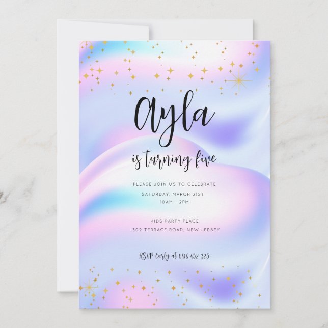 Princess Glitzern 5. Geburtstag Einladung (Vorderseite)
