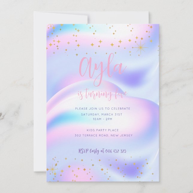 Princess Glitzern 5. Geburtstag Einladung (Vorderseite)