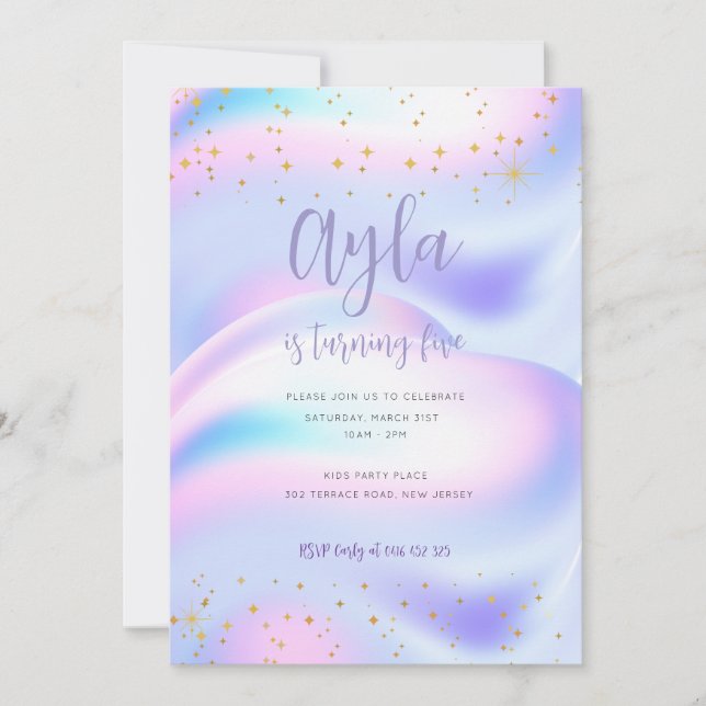 Princess Glitzern 5. Geburtstag Einladung (Vorderseite)