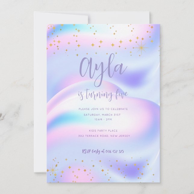Princess Glitzern 5. Geburtstag Einladung (Vorderseite)
