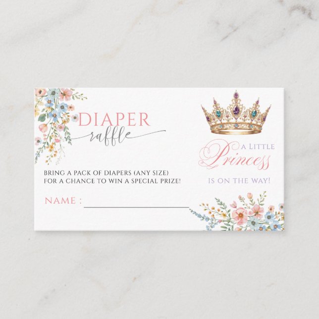 Princess Gold Crown Baby Shower Diaper Raffle Begleitkarte (Vorderseite)