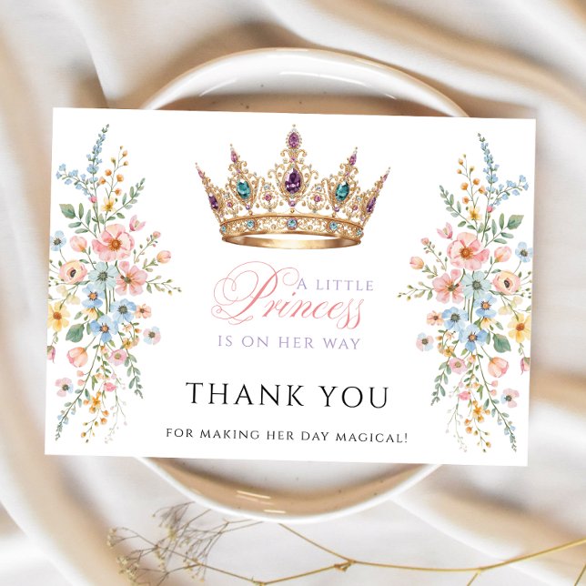 Princess Gold Crown Floral Baby Shower Thank  you Dankeskarte (Von Creator hochgeladen)