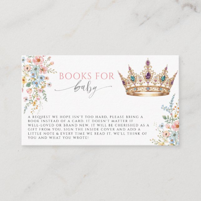 Princess Gold Crown Floral Books for Baby Shower   Begleitkarte (Vorderseite)