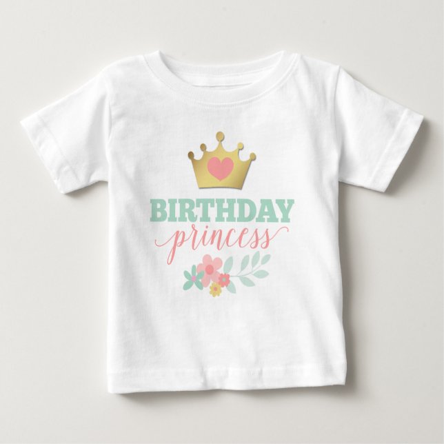 Princess Gold Crown & Shabby Pink Floral Baby T-shirt (Vorderseite)