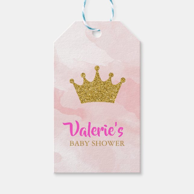 Princess Gold Glitzer Crown Baby Dusche Geschenkanhänger (Vorderseite)