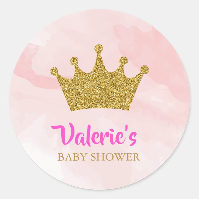 Princess Gold Glitzer Crown Baby Dusche Runder Aufkleber (Vorderseite)