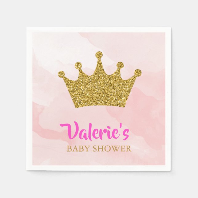 Princess Gold Glitzer Crown Baby Dusche Serviette (Vorderseite)