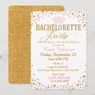 Princess Gold Glitzer Sprinkle Junggeselinnen-Absc Einladung