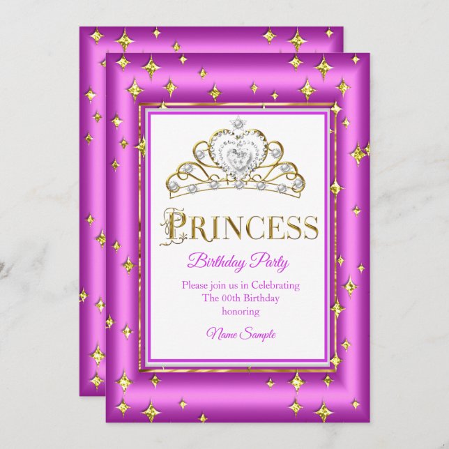 Princess Gold Lila Pink Birthday Party Einladung (Vorne/Hinten)