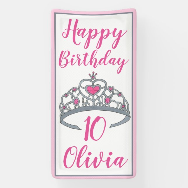 Princess Happy Birthday Party Tiara Dress Up Crown Banner (Vertikal)