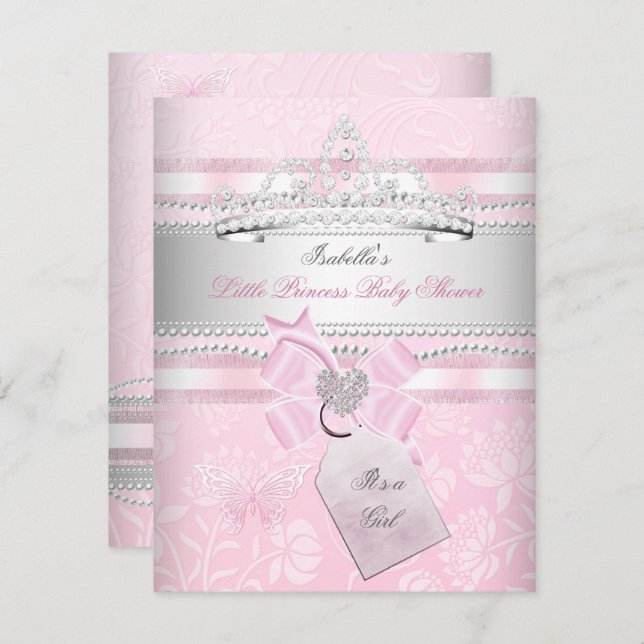 Princess Hübsch Baby Shower Girl Butterfly Einladung (Vorne/Hinten)