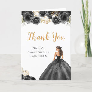Princess in Black Dress 16 . Geburtstag Vielen Dan Dankeskarte