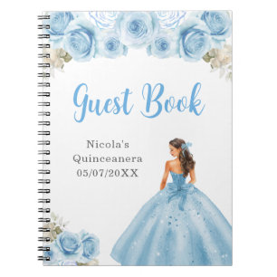 Princess in Blue Dress Quinceanera Gästebuch Notizblock
